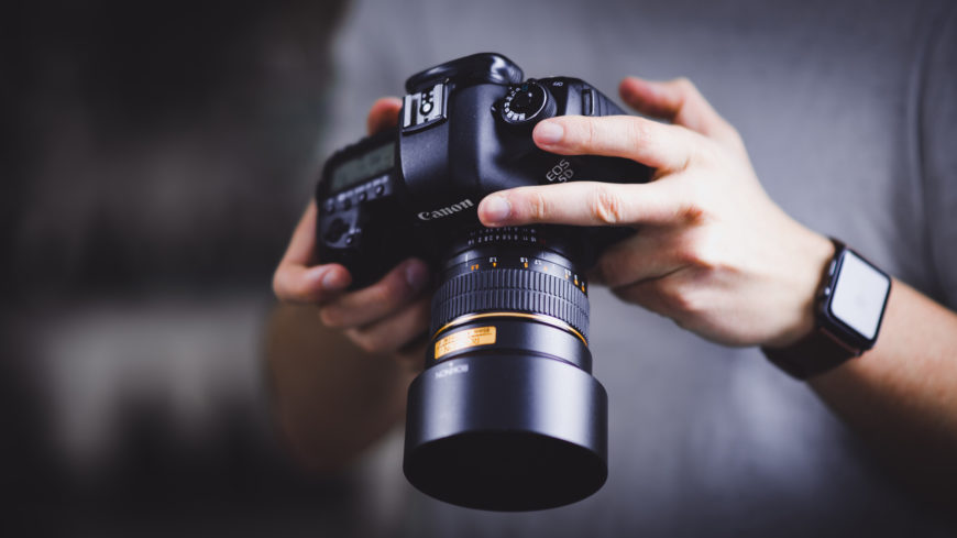 Professional camera preparing photography