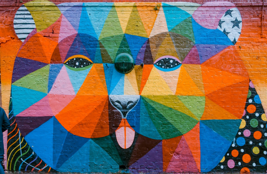 Geometric bear mural