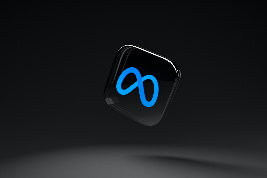 A black graphic with the blue Meta logo in the middle